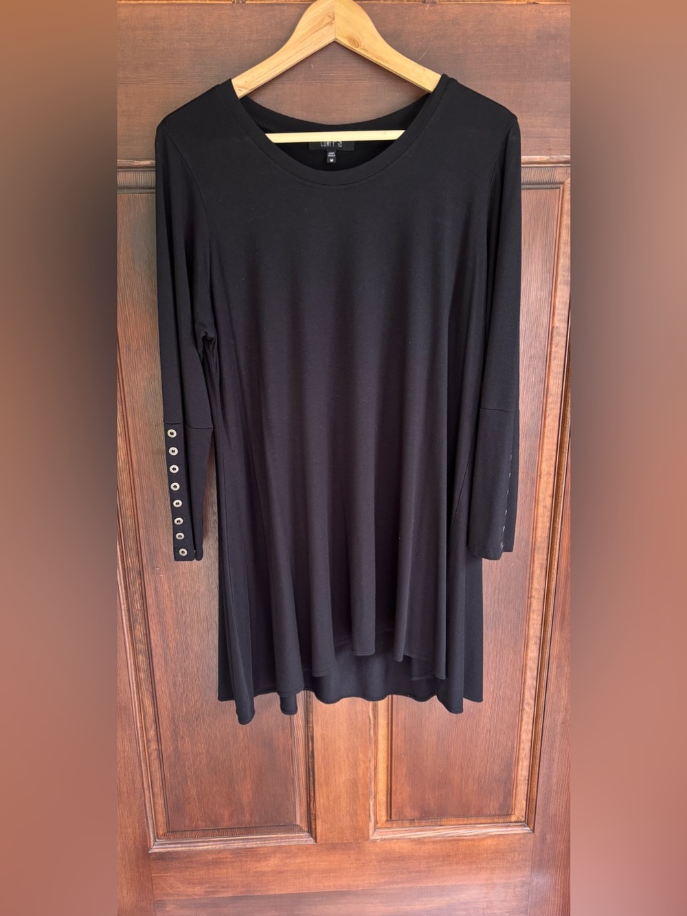 Comfy USA Black Long Sleeve Swing Dress with Grommet Sleeve Detail